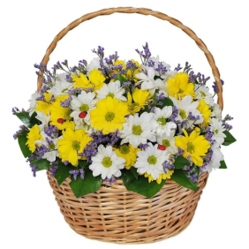 Kemer Florist white and yellow krizantem in the basket