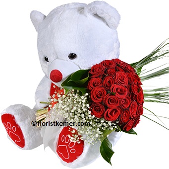  Kemer Flower Delivery Teddy Bear&35 Red Roses
