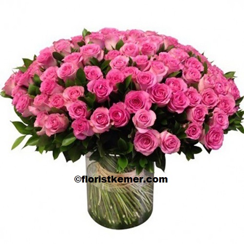 box 25pc pink rose 101 pc Pink Roses Vase 