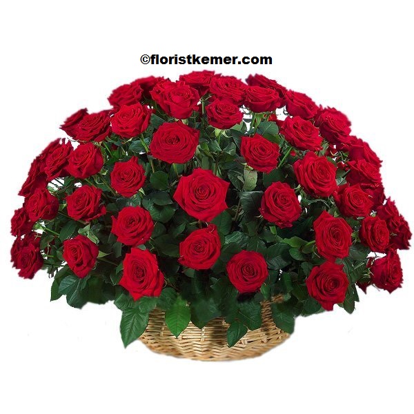  Kemer Flower Order Basket 51pc Red Roses