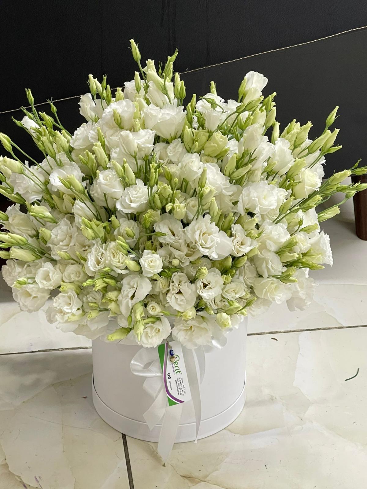  Kemer Çiçek Siparişi Büyük Boy Beyaz Lisyantus Aranjman