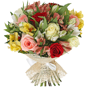 box of hearts 101 rose 7 pc Astomeria & 7 pc Rose Bouquet 