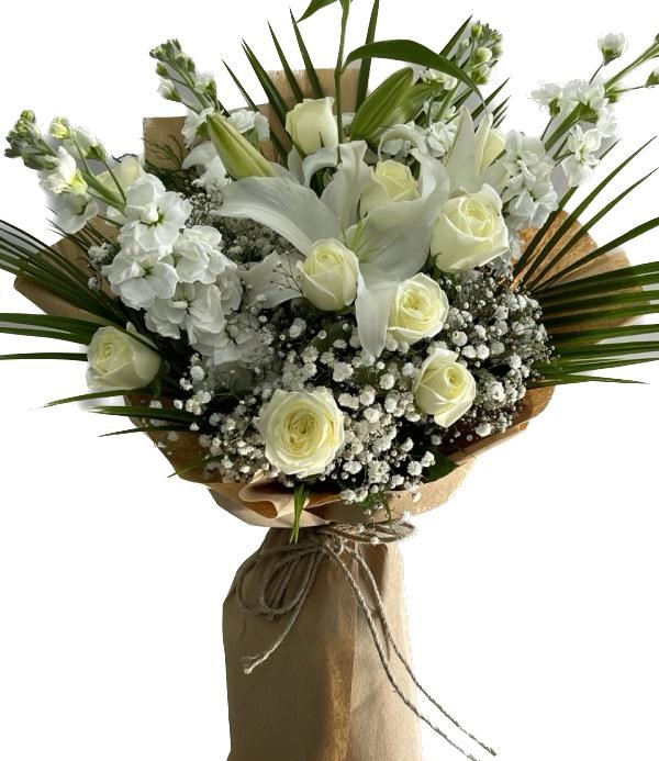  Kemer Çiçek Siparişi Beyaz Şebboy Lilyum Gül Buket