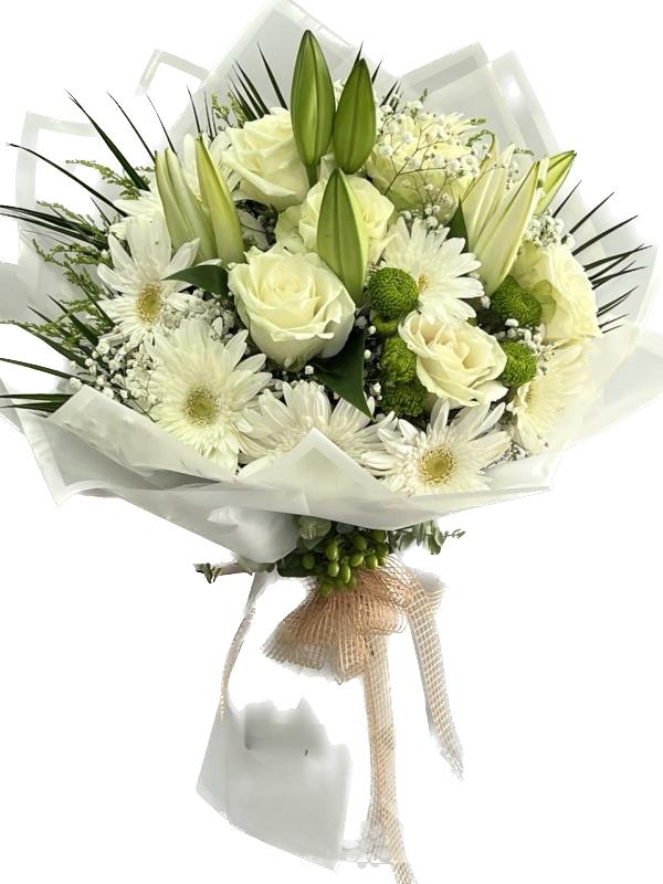  Kemer Flower Delivery White Gerbera Rose Lilies Bouquet