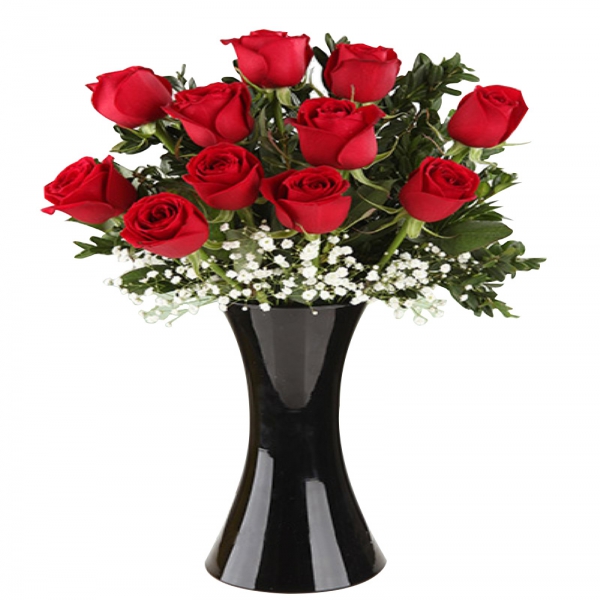  Kemer Blumen 11 Rosen in einer schwarzen Vase