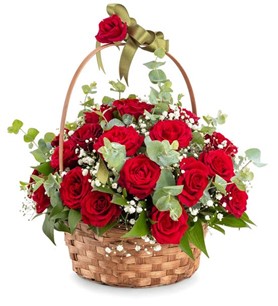  Цветок в Кемер  29 красных роз в корзине