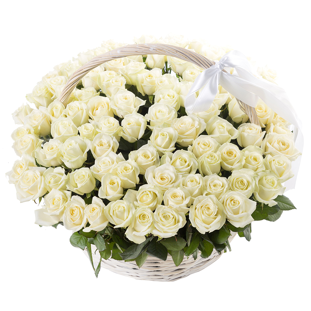  Kemer Flower 101 White Roses in a Basket