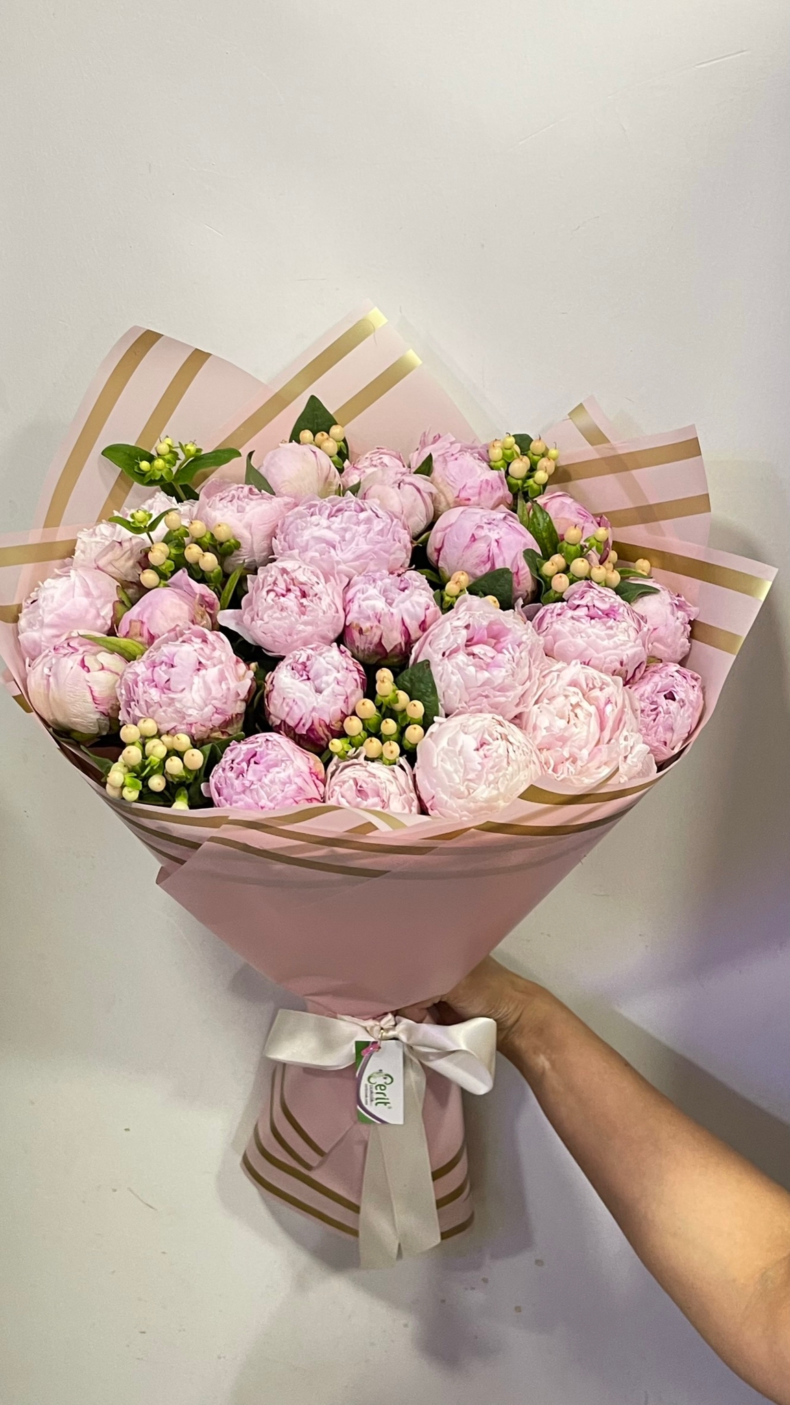 Кемер флорист 25 штук розовых пионов 