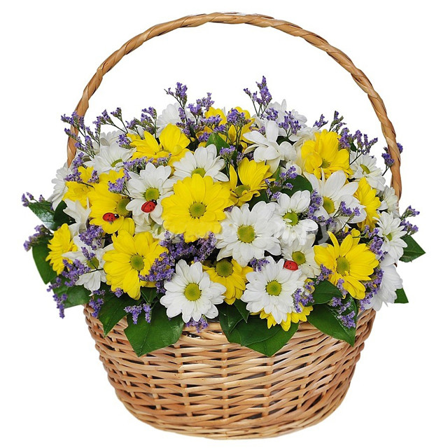  Kemer Flower Delivery Basket Chrysanthemum Yellow White