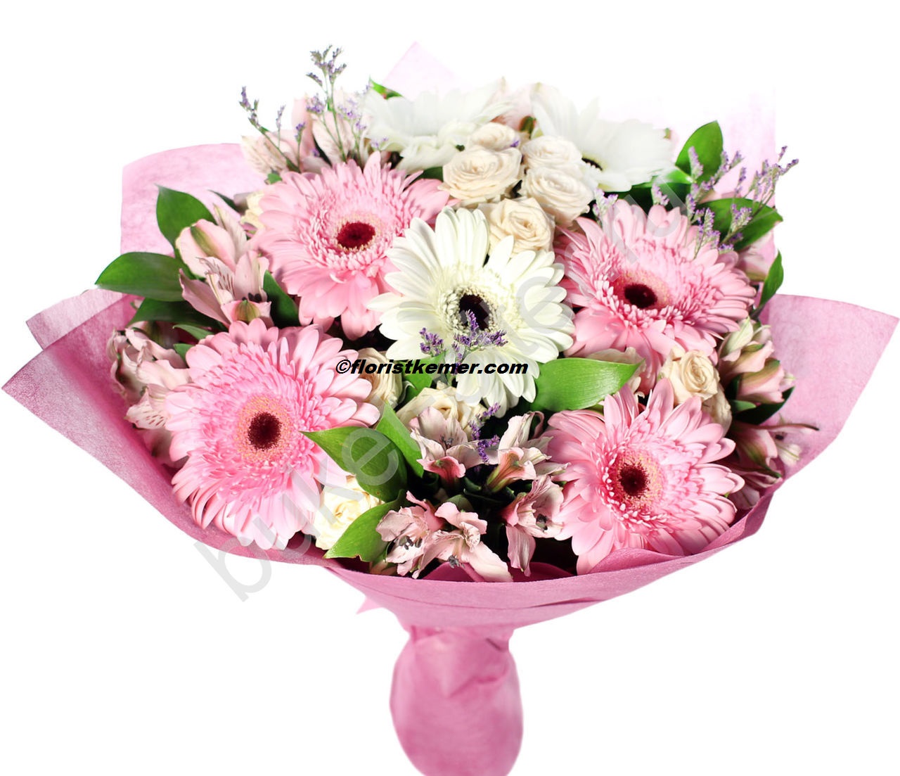 basket 51pc red roses Bouquet Pink & White Celbera 