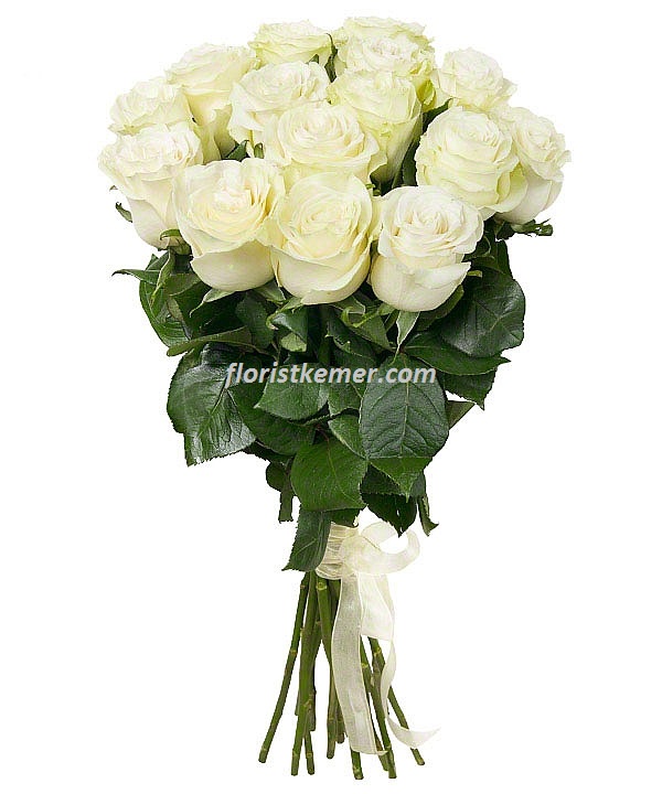  Kemer Çiçek Gönder 15 Adet Beyaz Gül Sade