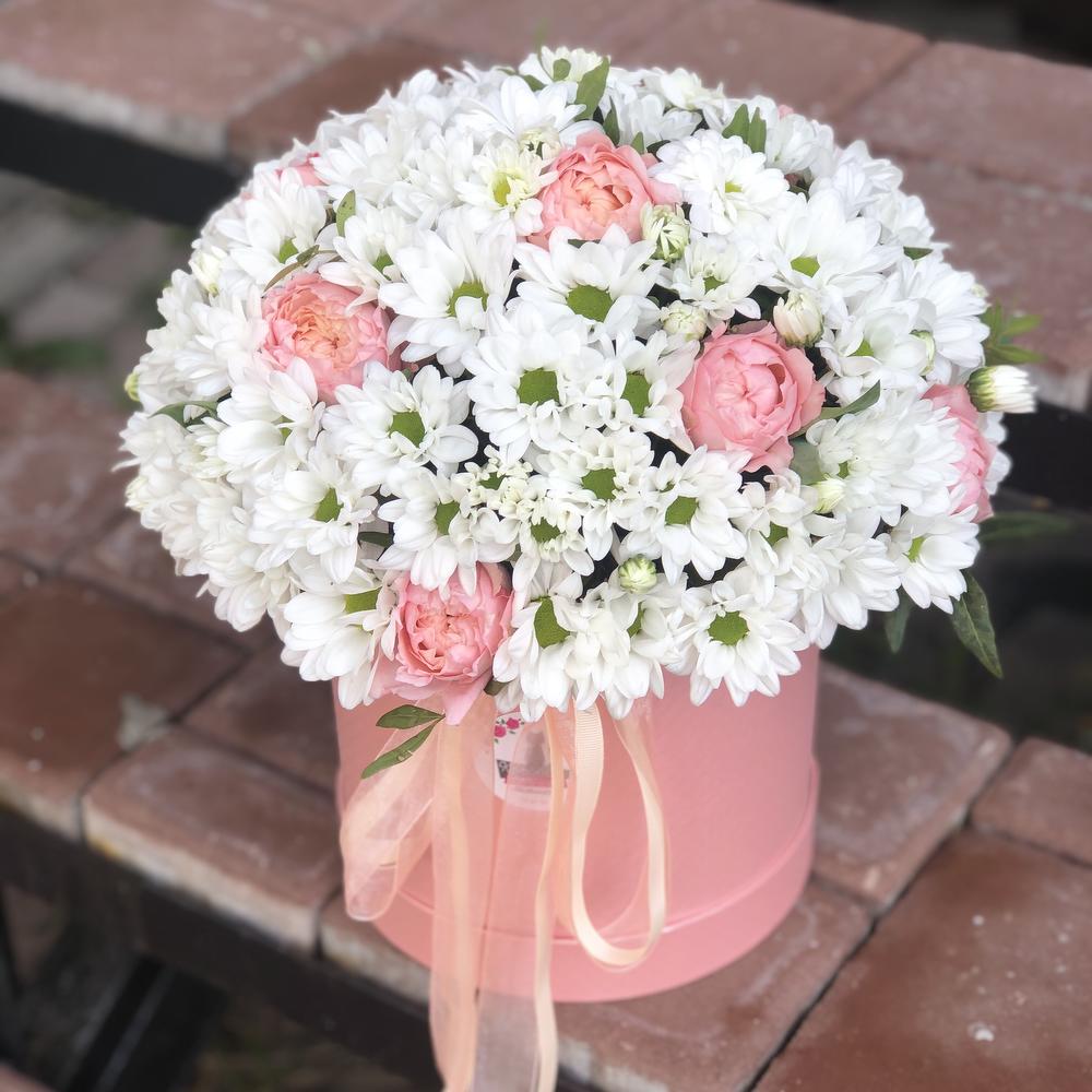  Kemer Blumen White daisy and Rose in Pink Box