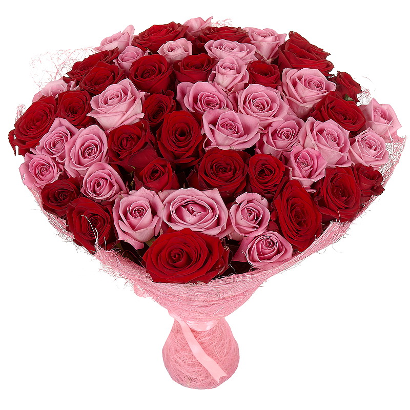 Кемер флорист Букет розовых красных роз 51 шт. 