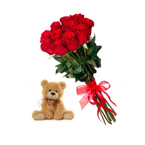  Kemer Flower Order 11pc Red Rose & Teddy Bear